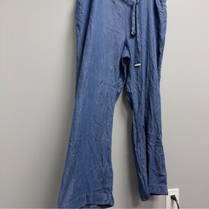 Calvin Klein Chambray Lyocell Pant Women 2X Blue Wide Leg Elastic Waist Lightwei